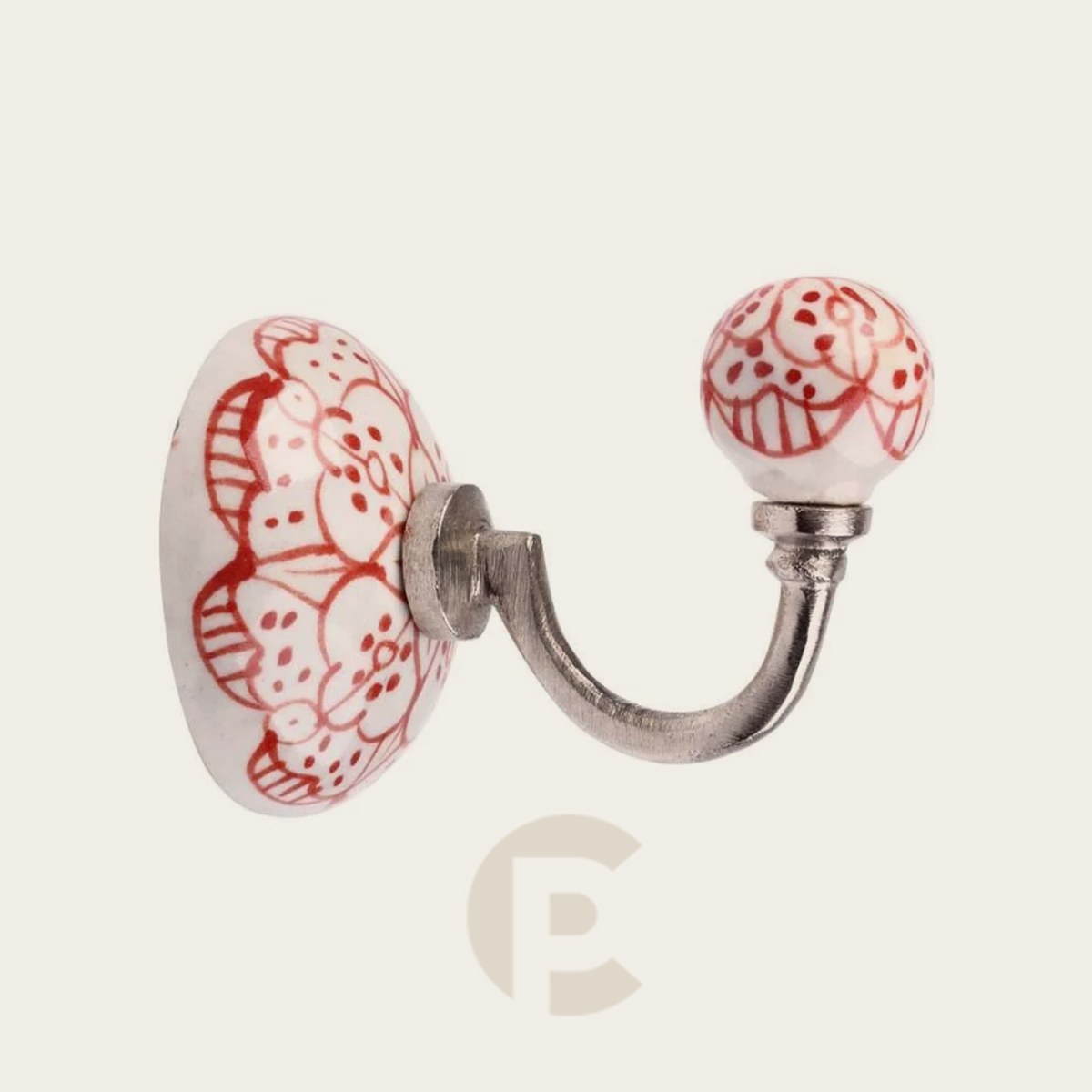 Cabide Ceramica Ve/Cd7025 Floral Vermelho A8Xd6Cm